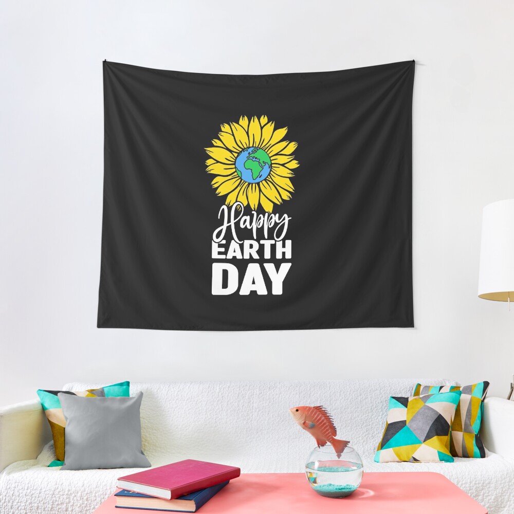 Disover Earth Day Everyday Sunflower Quote Tapestry