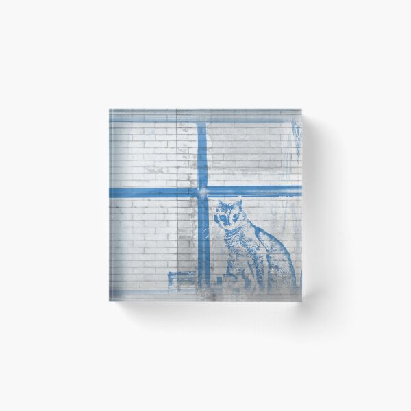 Item preview, Blue and White Brick Window Cat Design designed and sold by TeachUrb.