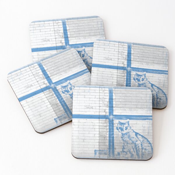 Item preview, Blue and White Brick Window Cat Design designed and sold by TeachUrb.