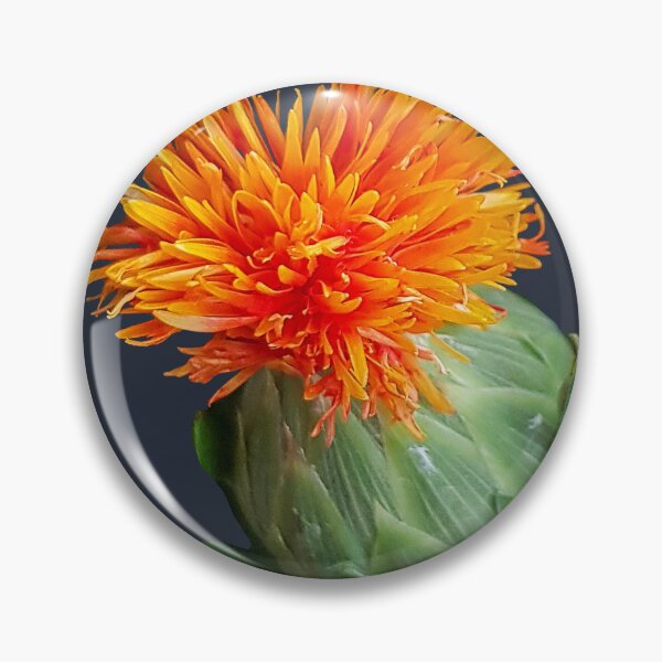 Item preview, Safflower Orange and Green on Dark Blue Square designed and sold by ellenhenry.