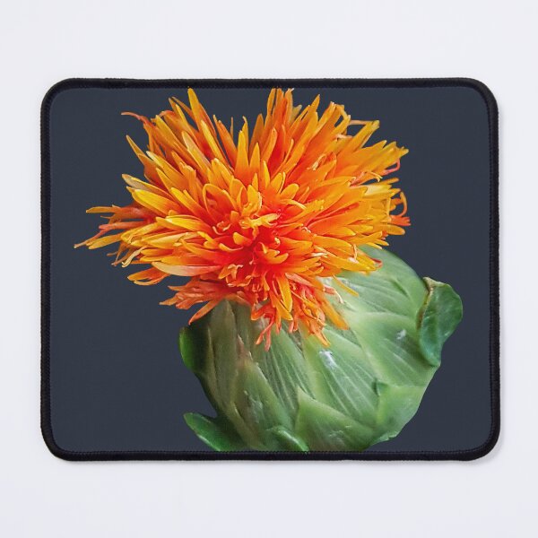 Item preview, Safflower Orange and Green on Dark Blue Square designed and sold by ellenhenry.