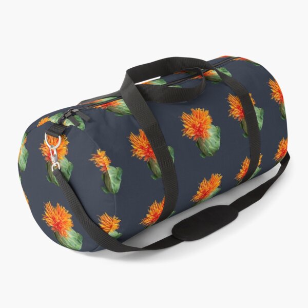 Item preview, Safflower Orange and Green on Dark Blue Square designed and sold by ellenhenry.