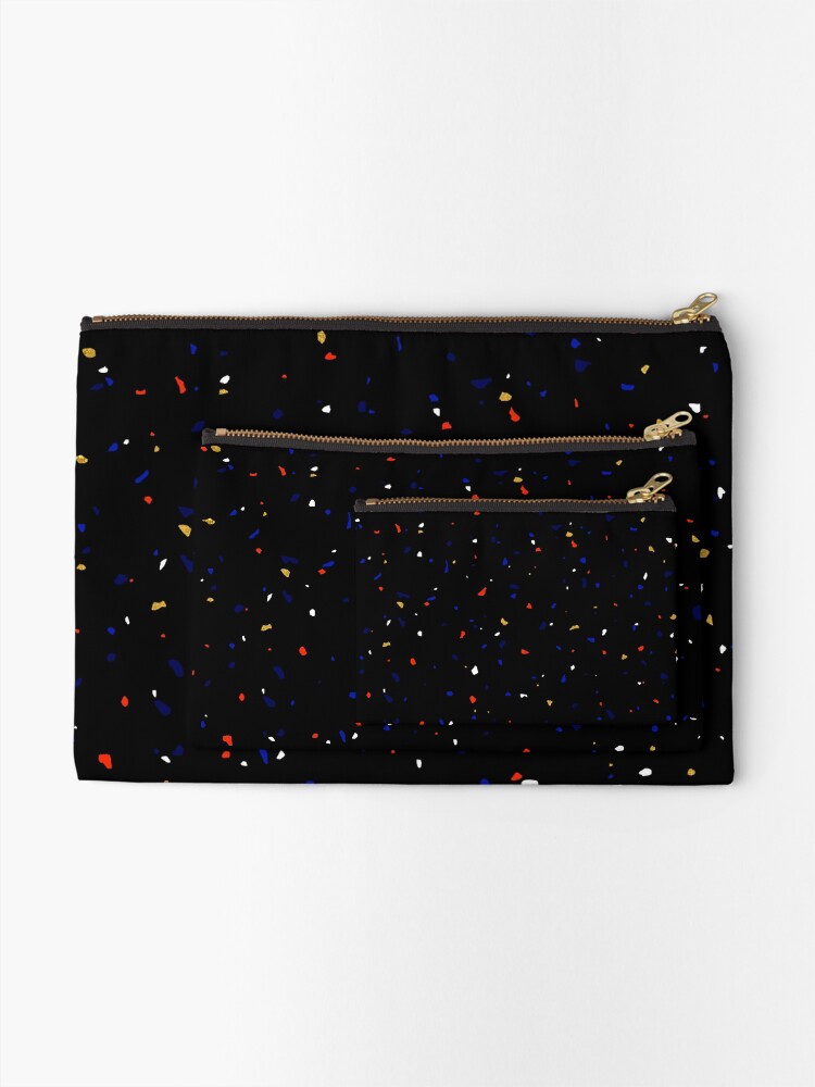 Pochette 'Terrazzo memphis sombre noir et coloré rouge bleu doré blanc' : autre vue