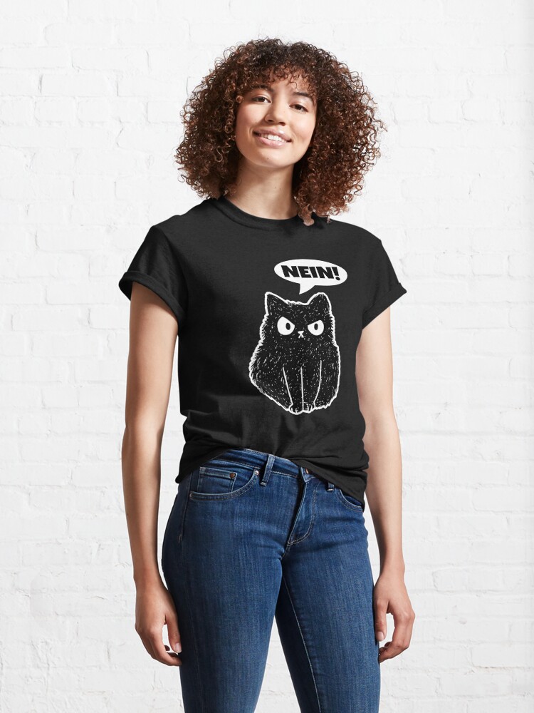Thumbnail 4 of 7, Classic T-Shirt, Very Angry Black Cat In A Grumpy Mood Says Nein! designed and sold by brandoseven.