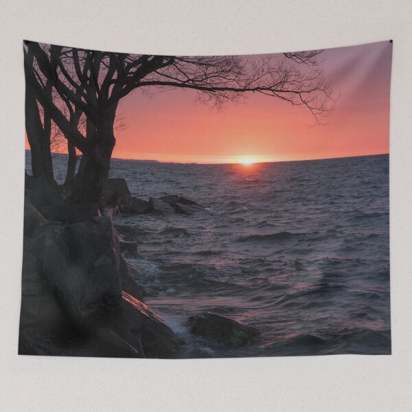 Item preview, Framed by Willows - Rough Waterside Sunrise on Lake Ontario in Toronto designed and sold by Georgia Mizuleva.