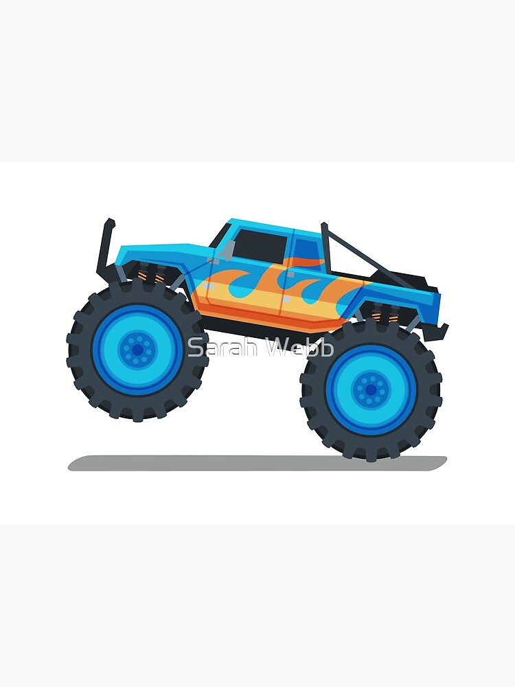 Cute blue monster truck cartoon illustration