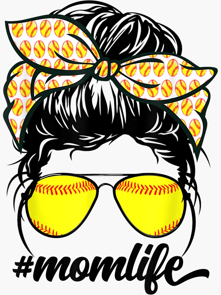 Womens Mom Life Messy Bun Softball Baseball Moms Mothers Day Sticker