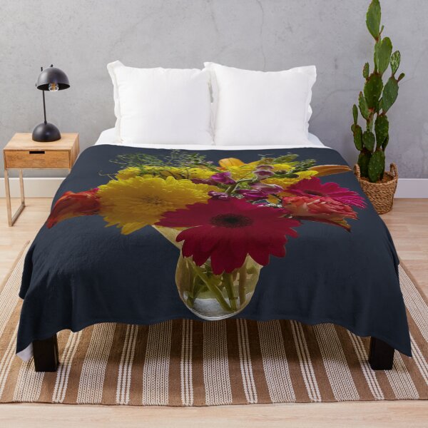 Item preview, Colorful Warm Flower Arrangement in Vase on Dark Blue Square designed and sold by ellenhenry.