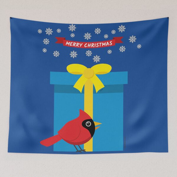 Item preview, Cute Red Cardinal With Blue Gift designed and sold by BirdAtWork.