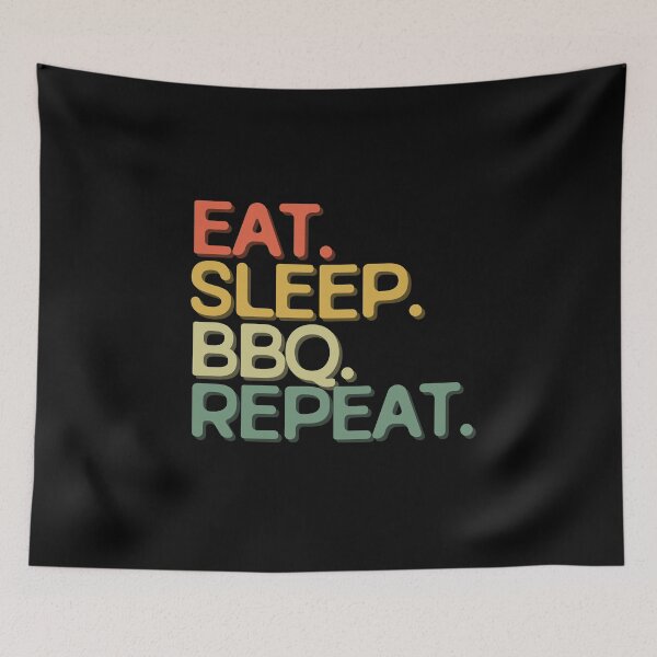 Item preview, Eat Sleep BBQ Repeat - Funny Retro Vintage Colors Typography Satire designed and sold by FunnyHomeQuotes.