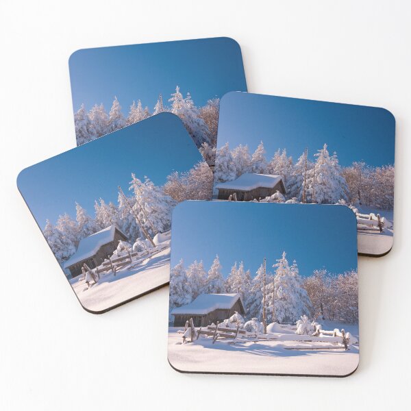 Item preview, Small farm in snow with pine trees designed and sold by hardscuffle.