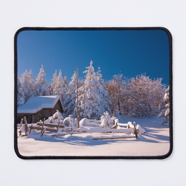 Item preview, Small farm in snow with pine trees designed and sold by hardscuffle.