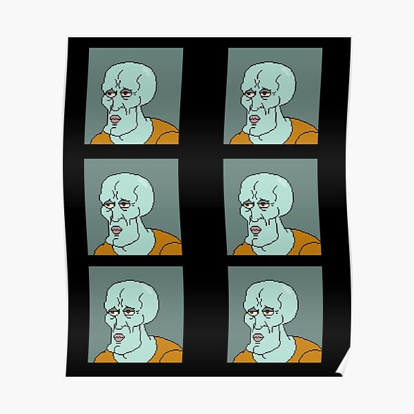 Handsome Squidward Pack Of Stickers Pixelated Effect Poster By