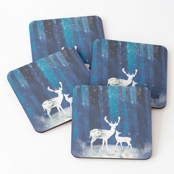 Item preview, White rose deer and a fawn in the forest of fireflies light designed and sold by PalinoColour.