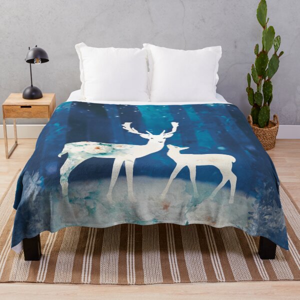 Item preview, White rose deer and a fawn in the forest of fireflies light designed and sold by PalinoColour.