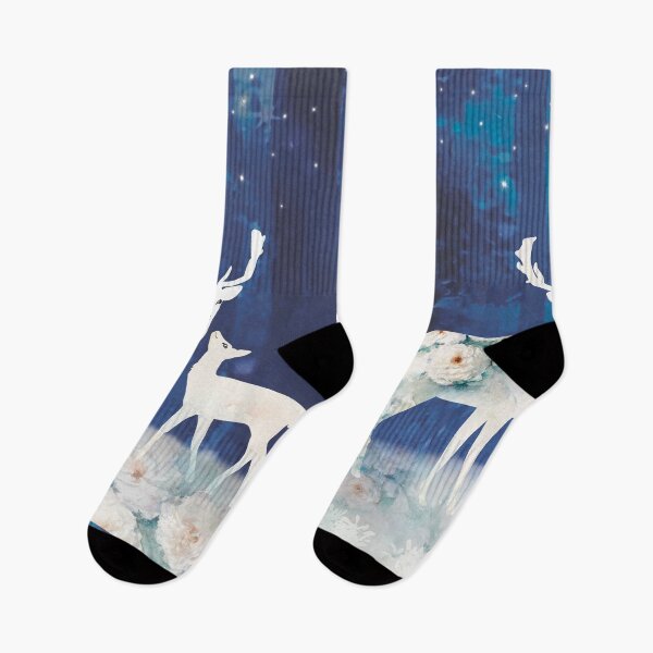 Item preview, White rose deer and a fawn in the forest of fireflies light designed and sold by PalinoColour.