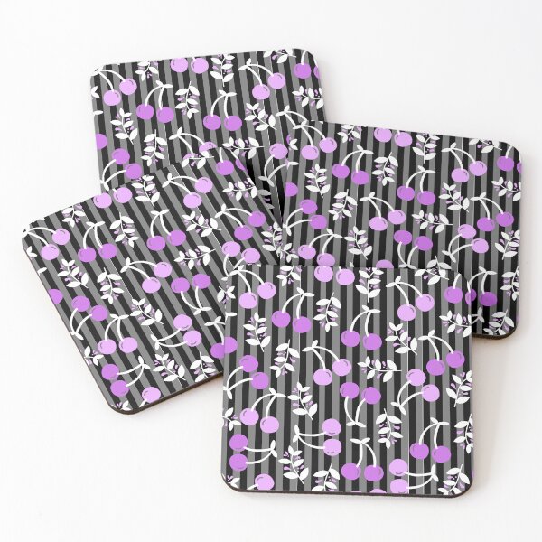 Item preview, Cherry Bomb on the table Pattern (black-purple) designed and sold by Dorina Larsdotter.
