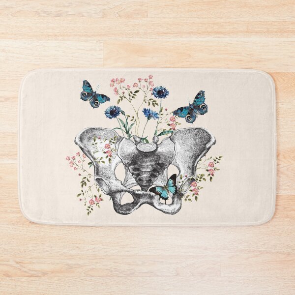 Item preview, Blue cornflower and female bones of the pelvis, feminism, anatomy, floral anatomical art designed and sold by Collagedream.