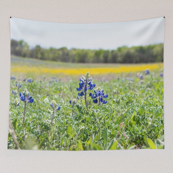 Item preview, Bluebonnet flowers in field with yellow background designed and sold by Stretch Clendennen.