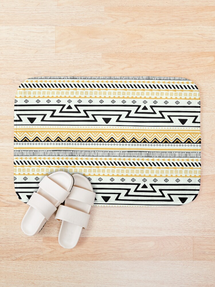 Thumbnail 1 of 6, Bath Mat, Aztec Pattern Cadmium - Large designed and sold by kernowerno.