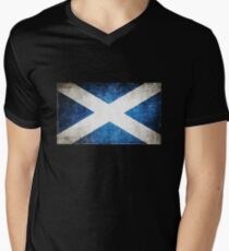 Vintage Schottland Flagge T-Shirt mit V-Ausschnitt