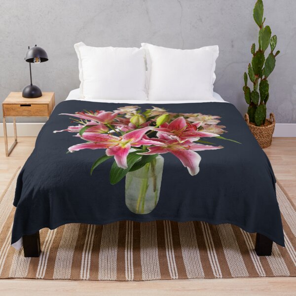 Item preview, Lily Flower Arrangement in Vase on Dark Blue Square designed and sold by ellenhenry.