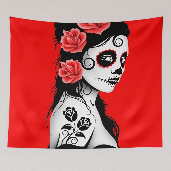Item preview, Red Day of the Dead Sugar Skull Girl designed and sold by JeffBartels.