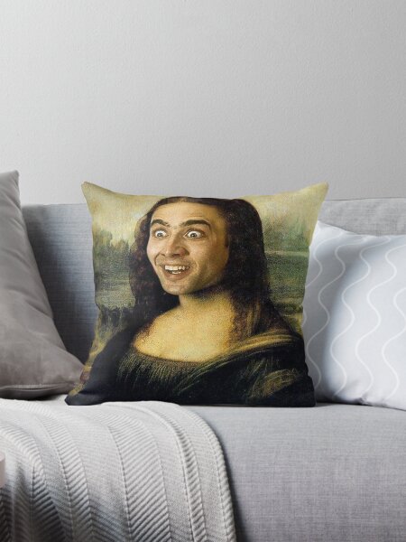 Nicolas Cage as the Mona Lisa Throw Pillow