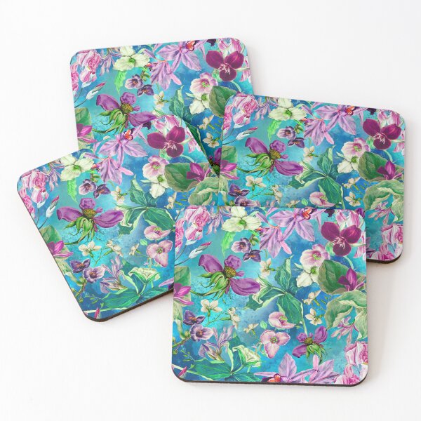 Artikelvorschau, Exotischer verträumter Blumenhimmel, botanische Illustration, Blumenmuster, blau-türkises Blumenmuster entworfen und verkauft von ZeinabTaha.