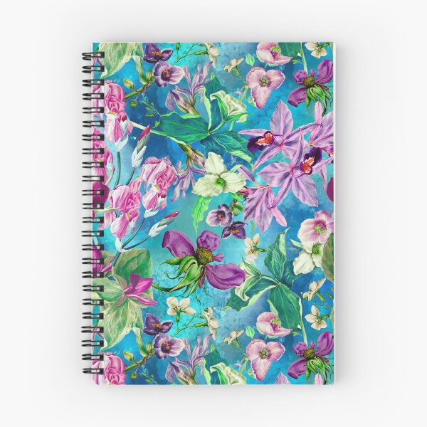 Artikelvorschau, Exotischer verträumter Blumenhimmel, botanische Illustration, Blumenmuster, blau-türkises Blumenmuster entworfen und verkauft von ZeinabTaha.