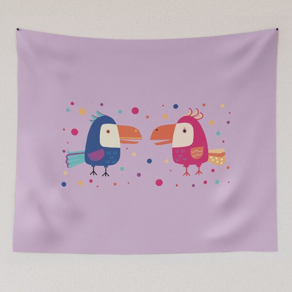 Item preview, The Two colorful funny parrots meeting for a gossip surrounded with dots in many colors designed and sold by marina63.