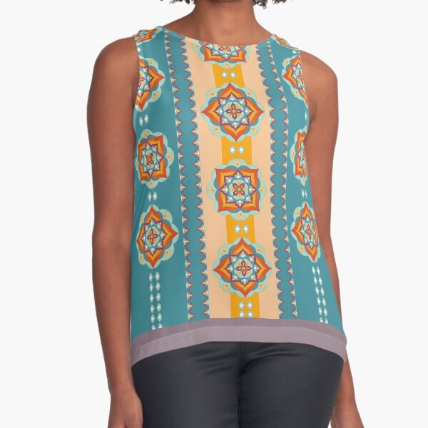 Mandala embroideries for turquoise blouse Sleeveless Top