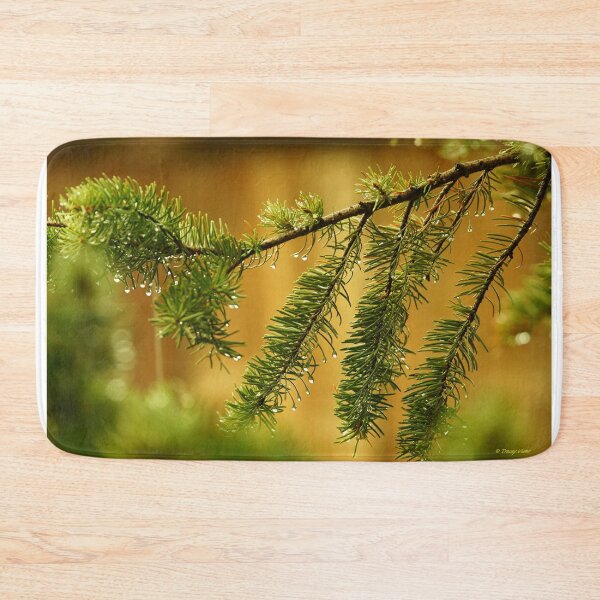 Item preview, Pine Branches with Raindrops on a Golden Background. designed and sold by Vivar Photo.