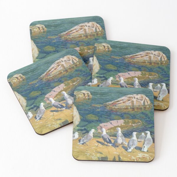 Item preview, Serenity by the Shore: A Group of Seagulls on a Rocky Beach designed and sold by SweetMySpot.