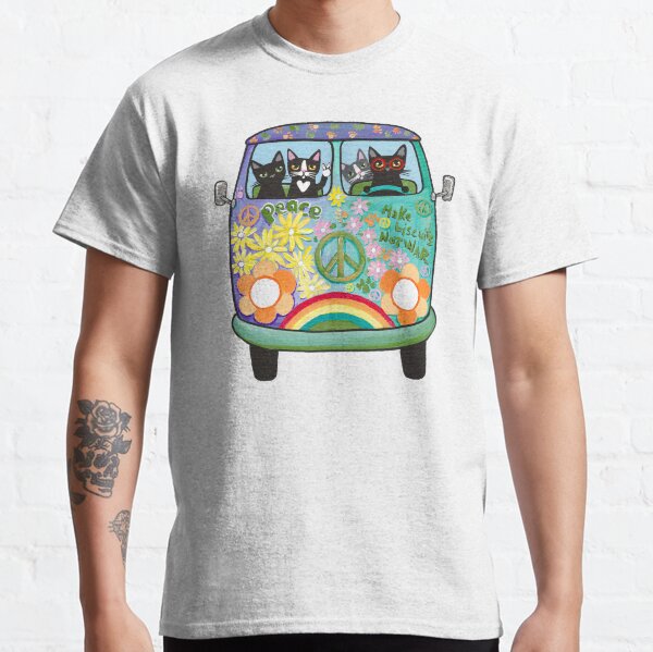 Peace and Love Hippie Road Trip Cats Classic T-Shirt