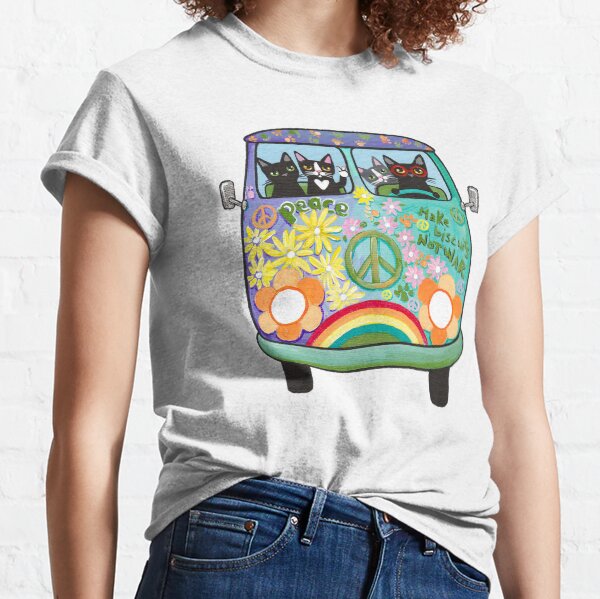 Peace and Love Hippie Road Trip Cats Classic T-Shirt