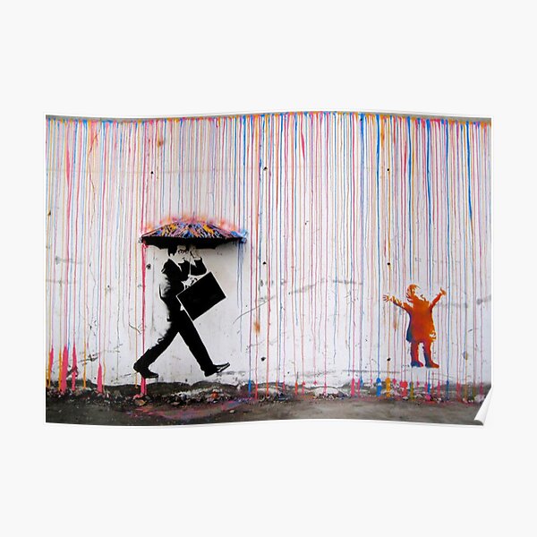 A0 A1 A2 A3 A4 poster print painting rainbow rain girl stencil Street Art 
