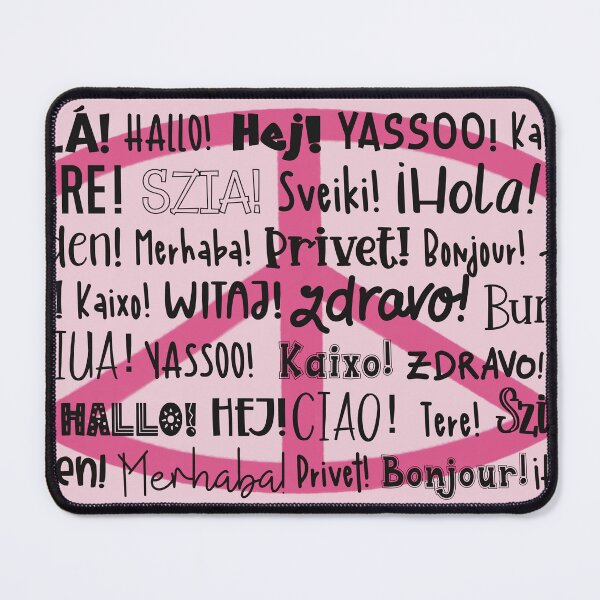 Item preview, The word Hello in different languages , black text on pink. Say HI and make PEACE! designed and sold by marina63.