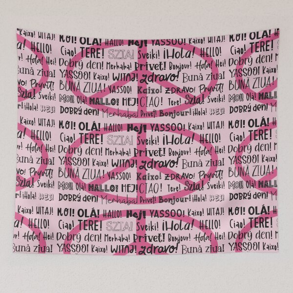 Item preview, The word Hello in different languages , black text on pink. Say HI and make PEACE! designed and sold by marina63.