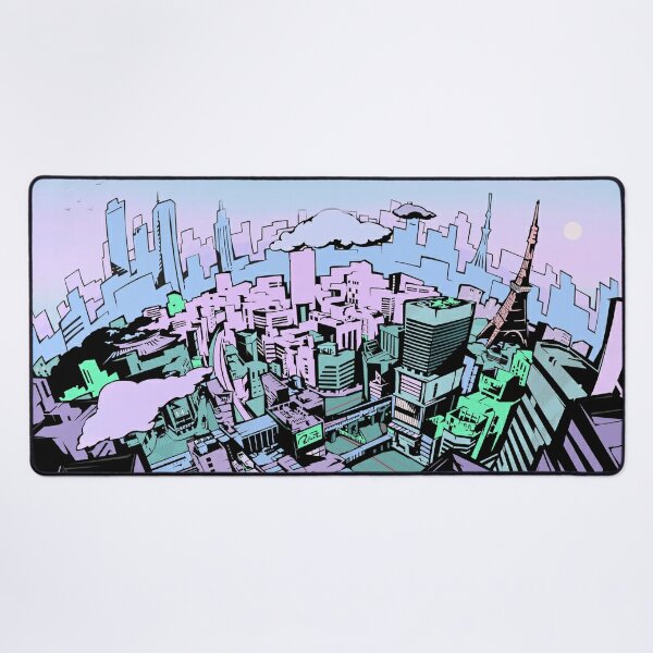 Vaporwave Gaming Desk Mat Cyberpunk City Mousepad Xxl, Neon Ninja