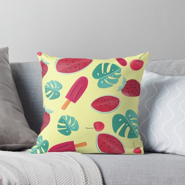 Aperçu de l'œuvre Aloha hawaïen vintage, pastèque à motif d'été, feuilles de palmier tropical, cerises, fraises et pop glacé, crème glacée créée et vendue par Emily Roberts.