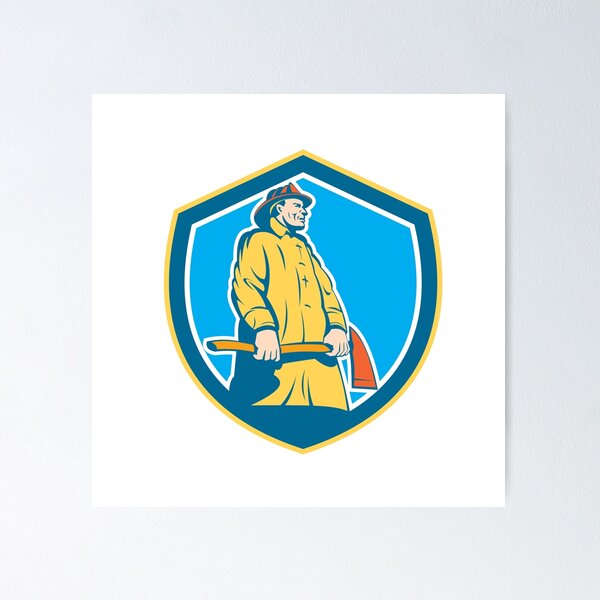 Item preview, Fireman Firefighter Standing Axe Shield Retro designed and sold by patrimonio.