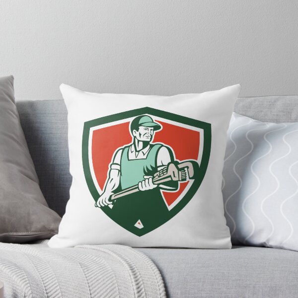 Item preview, Plumber Holding Giant Wrench Retro Shield designed and sold by patrimonio.