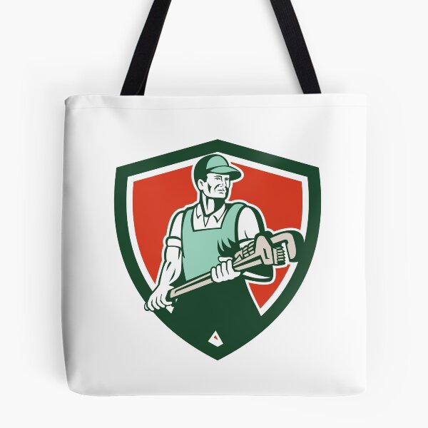 Item preview, Plumber Holding Giant Wrench Retro Shield designed and sold by patrimonio.