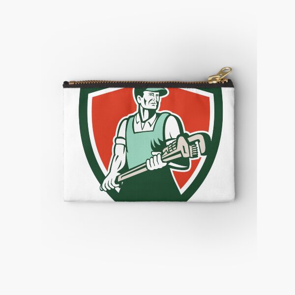Item preview, Plumber Holding Giant Wrench Retro Shield designed and sold by patrimonio.