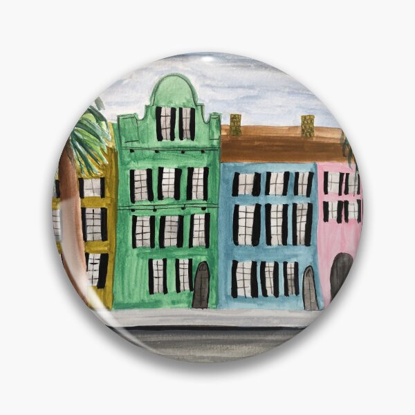 Item preview, Charleston Rainbow Row watercolor designed and sold by BissyCollective.