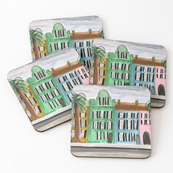 Item preview, Charleston Rainbow Row watercolor designed and sold by BissyCollective.