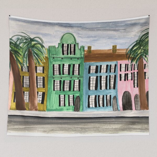 Item preview, Charleston Rainbow Row watercolor designed and sold by BissyCollective.