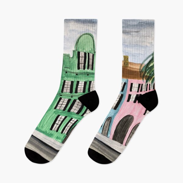 Item preview, Charleston Rainbow Row watercolor designed and sold by BissyCollective.