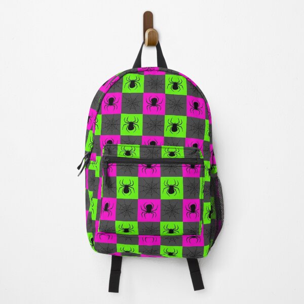 Item preview, Hot pink, green ,grey and black checkered with spiders and webs designed and sold by DemonicGloom.